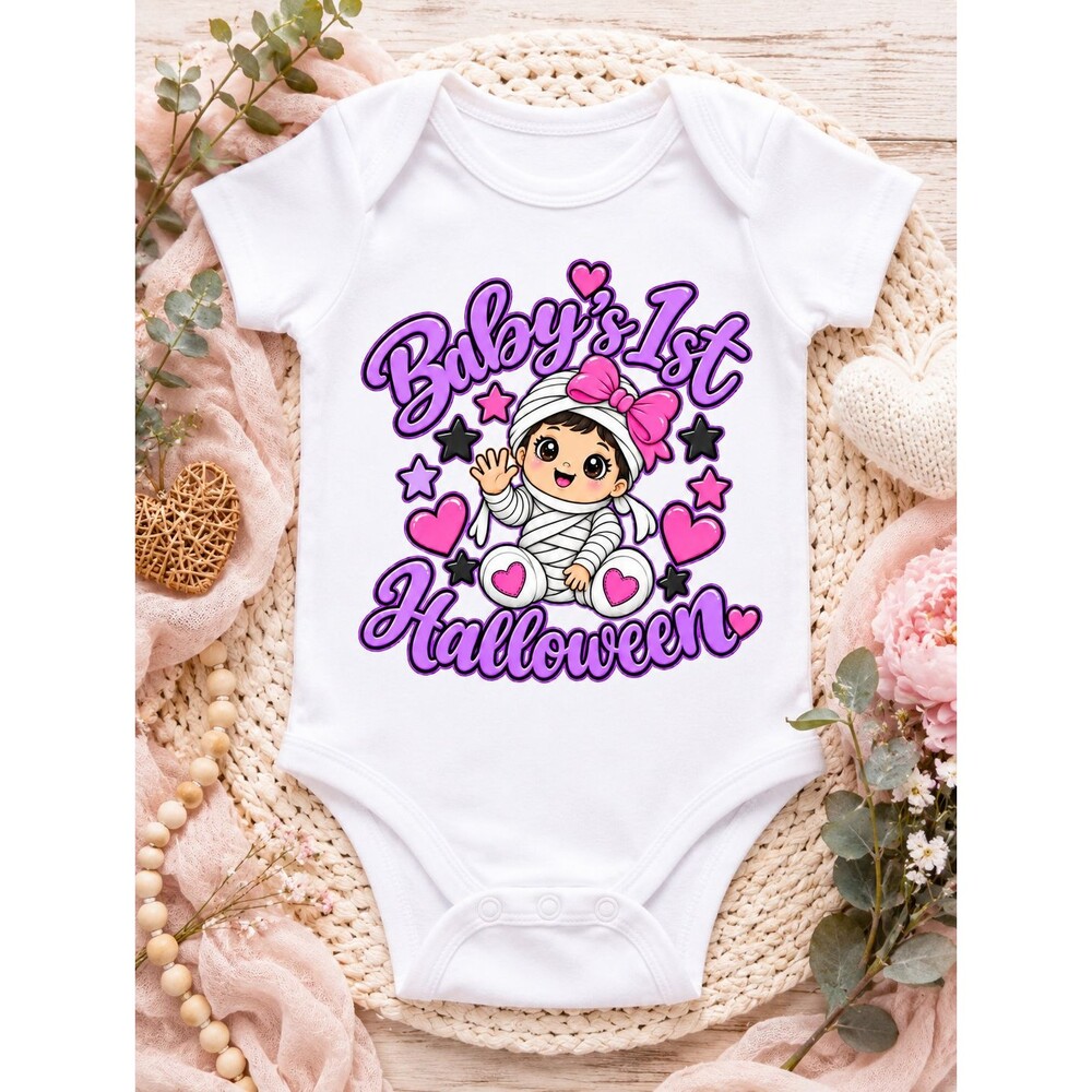 Baby Girl Baby's 1st Halloween Onsie White Pink Purple 0-3 Months 8-12 Lbs